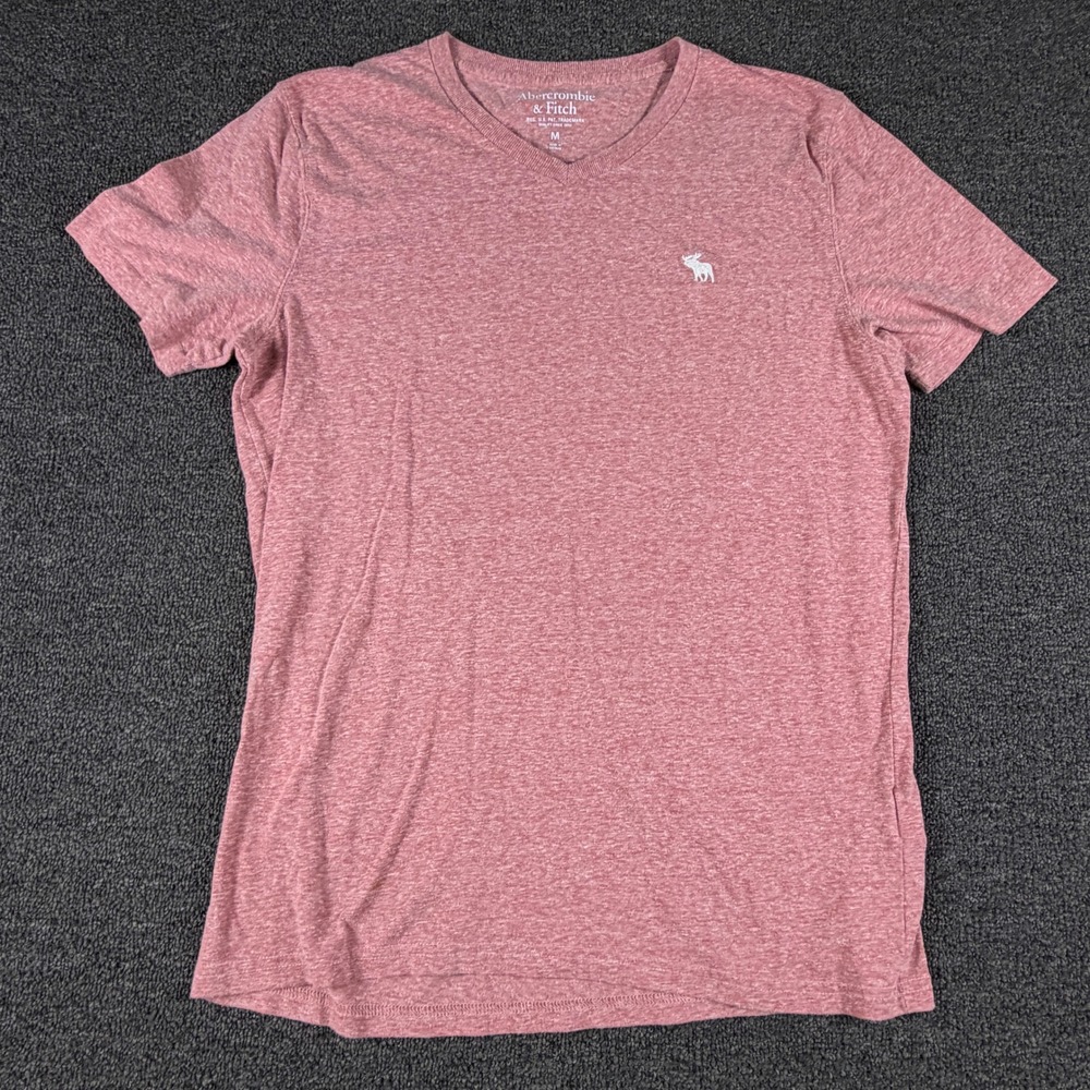 Abercrombie & Fitch T-Shirt Mens M V-Neck Pink Heathered Embroidered EUC